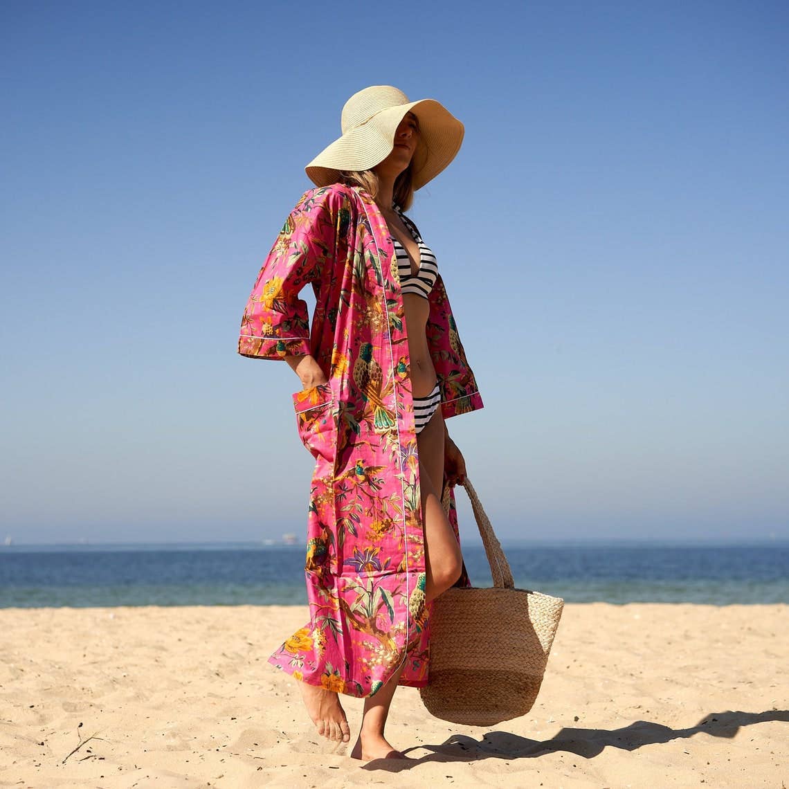 Linen Connections - Cotton Kimono Robe - Blossom Burst