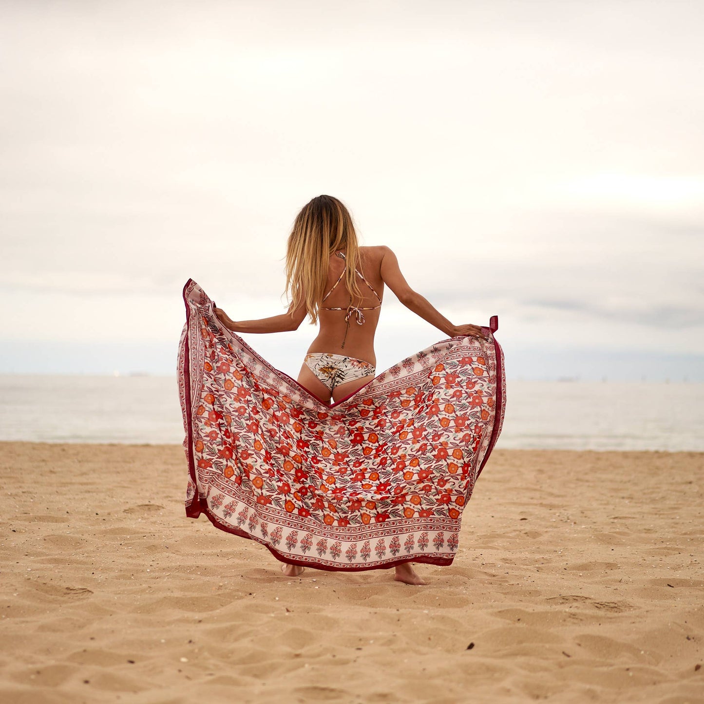 Linen Connections - Cotton Sarong - Red Floral