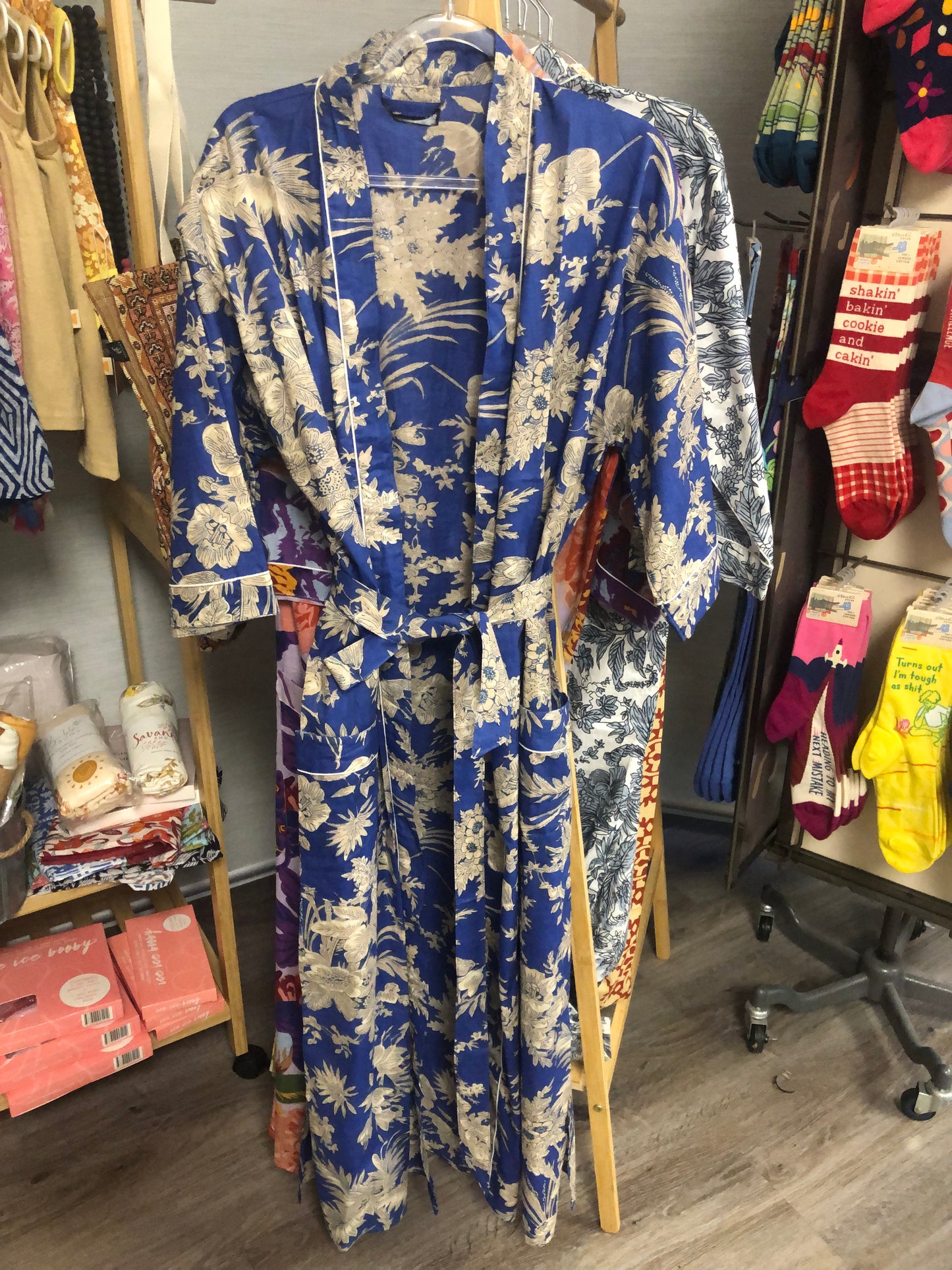 Linen Connections - Cotton Kimono Robe - Summer Blue