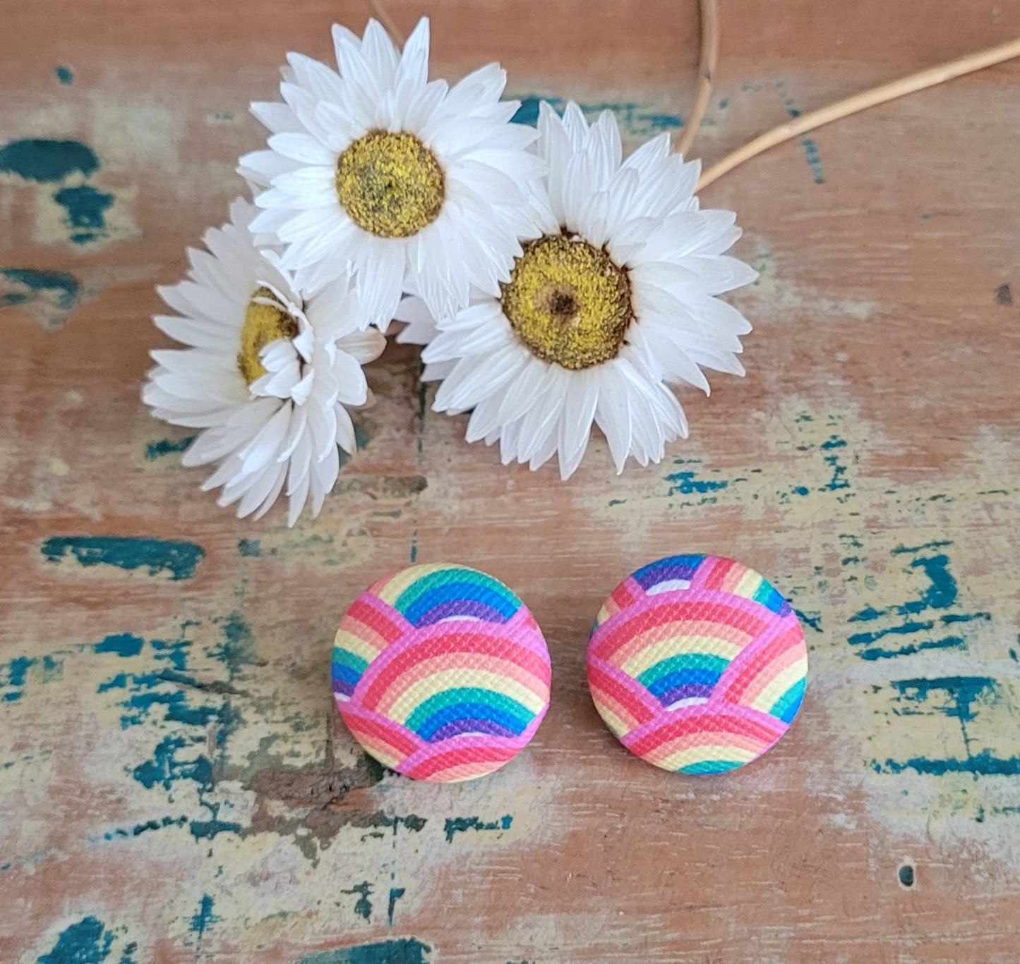 Samantha's Studio - Earrings - Rainbow Button Studs