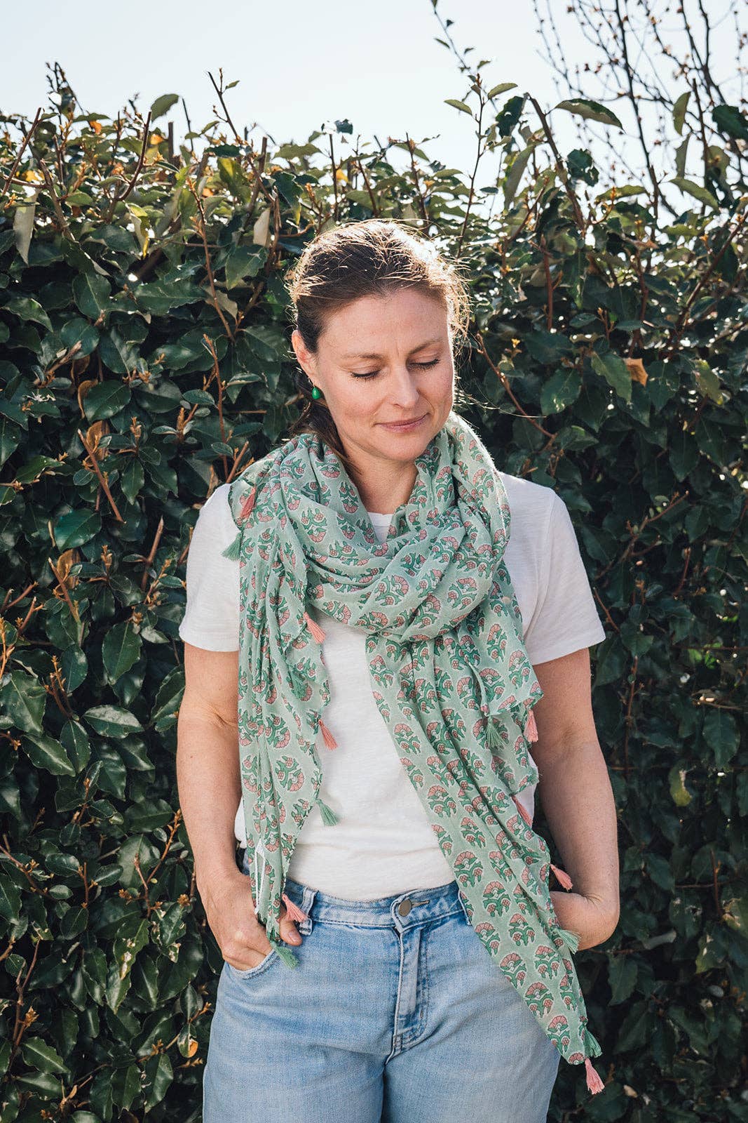 Greenwood Designs - Olivia Floral in Green - Lightweight Scarf