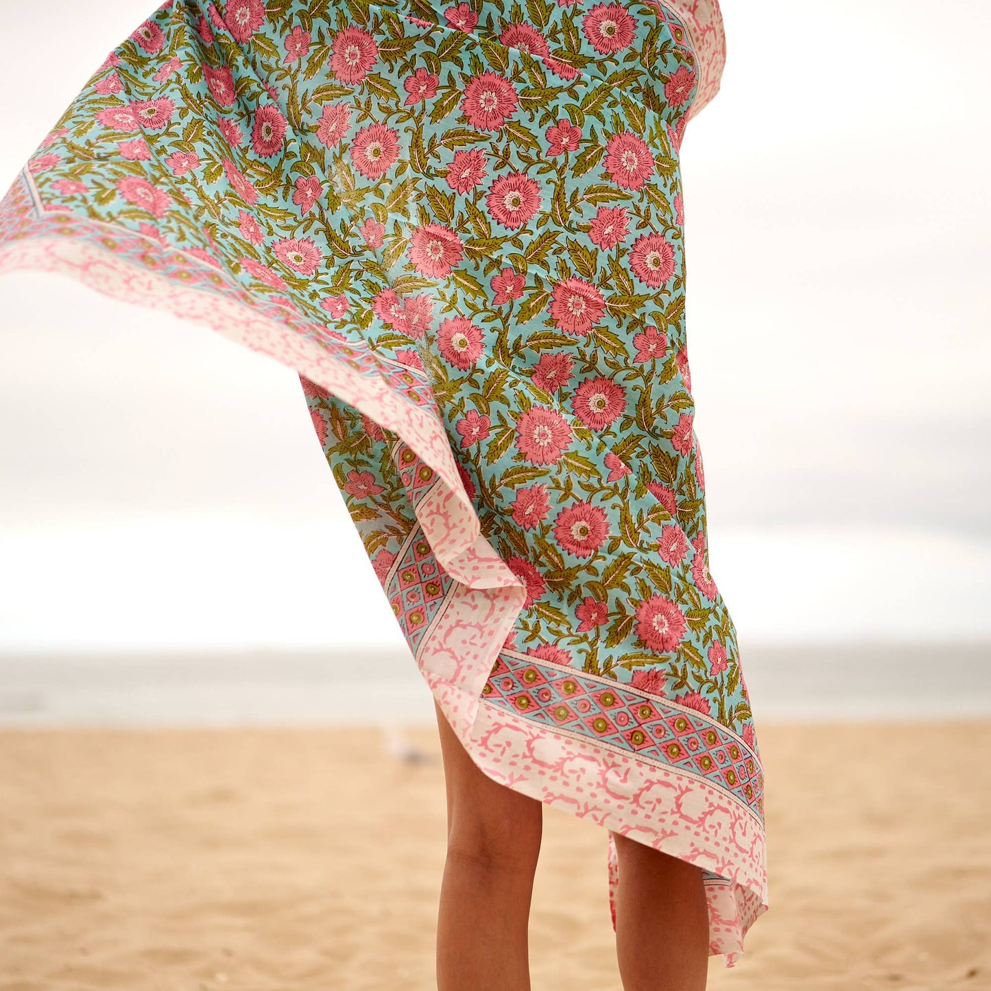 Linen Connections - Cotton Sarong - Green Floral Print