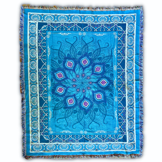 Wobble Yoga - Throw Blanket - Peacock Feather Floral
