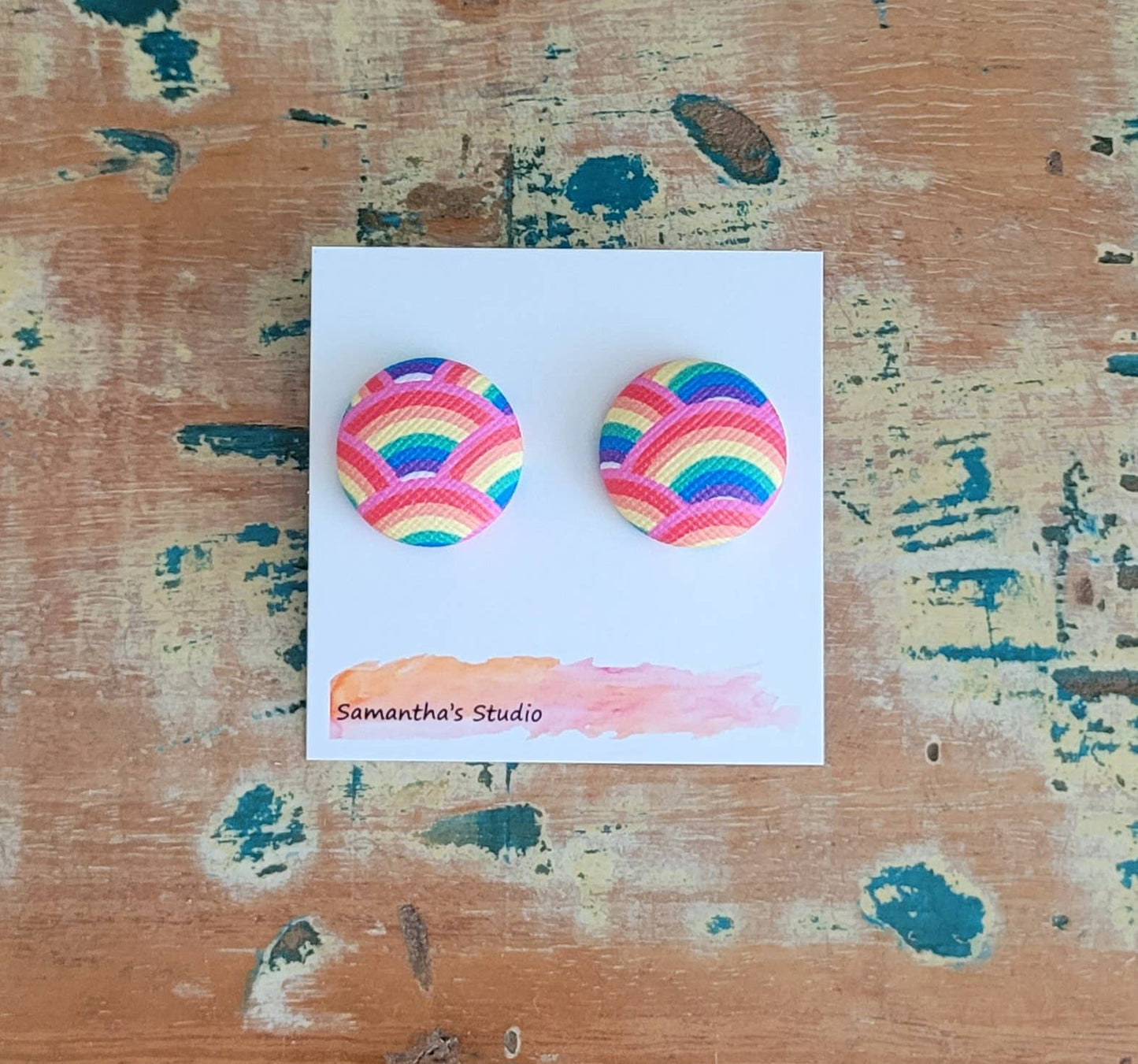 Samantha's Studio - Earrings - Rainbow Button Studs