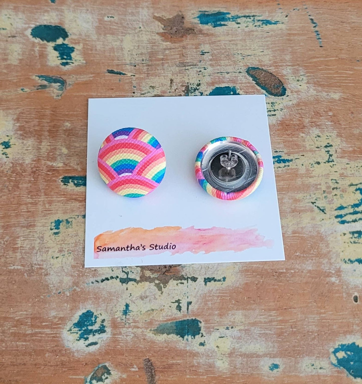 Samantha's Studio - Earrings - Rainbow Button Studs