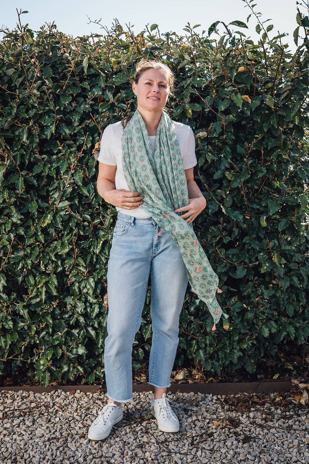 Greenwood Designs - Olivia Floral in Green - Lightweight Scarf
