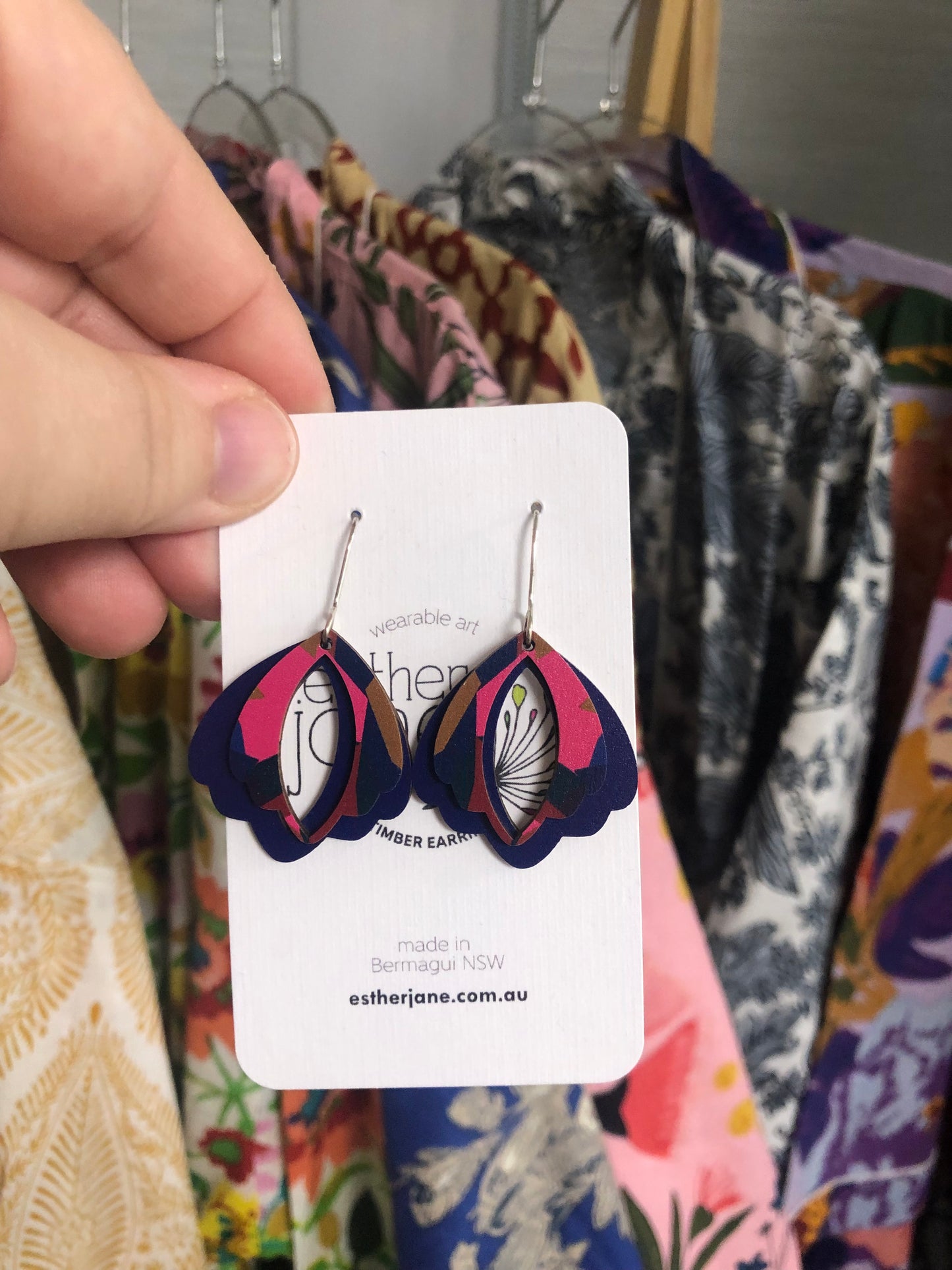 Esther Jane - Medium Dangle Timber Earrings - Purply-Blue