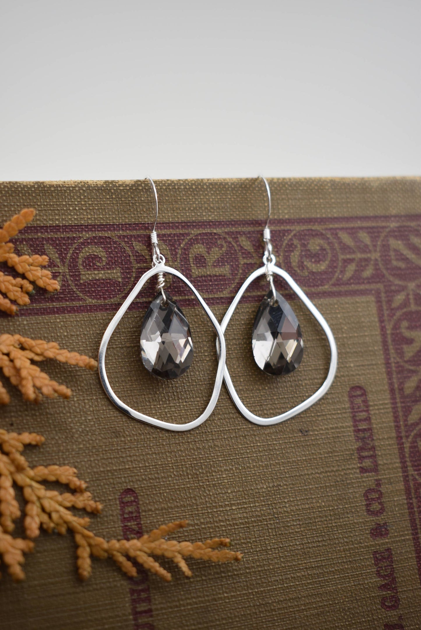 Whitelotus Design - Earrings - Organic Shape Swarovski Crystal - Deep Gray