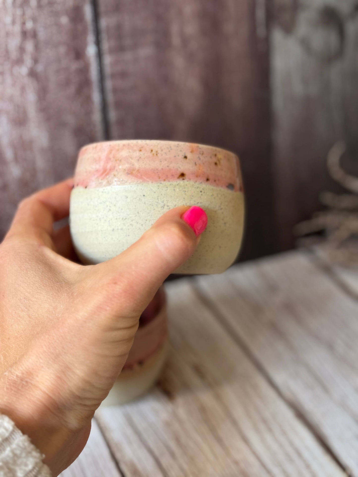 Wolf and Clay - Mini Hug Mug - Soft Pink with Brown Spots