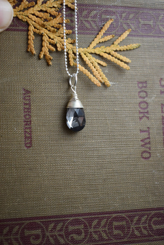 Whitelotus Design - Necklace - Silver Wire-Wrapped Swarovski Crystal Pendant – Deep Grey