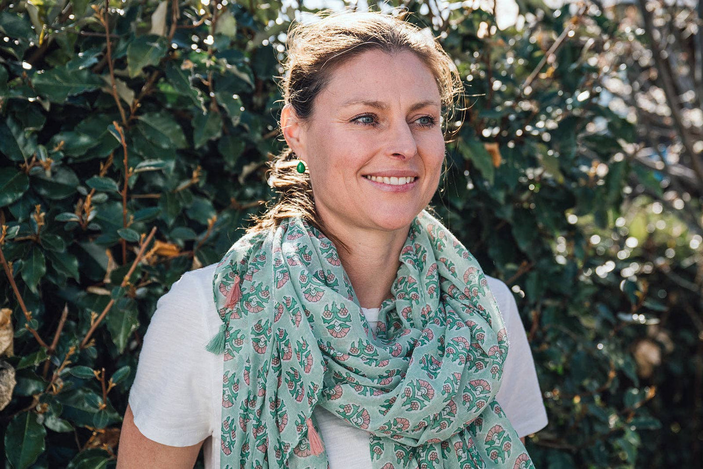 Greenwood Designs - Olivia Floral in Green - Lightweight Scarf