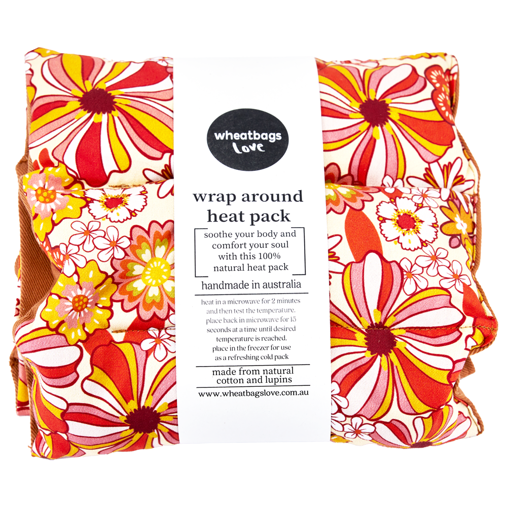 Wheatbags Love - Wrap Around Heat Pack - Groovy Flowers Orange