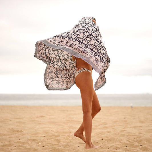 Linen Connections - Cotton Sarong - Black Block Print
