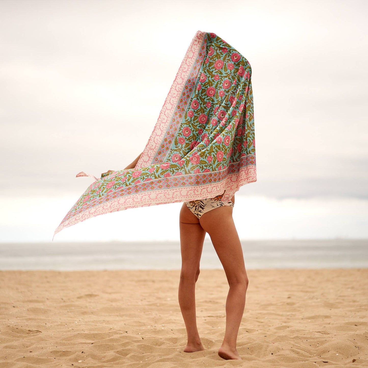 Linen Connections - Cotton Sarong - Green Floral Print