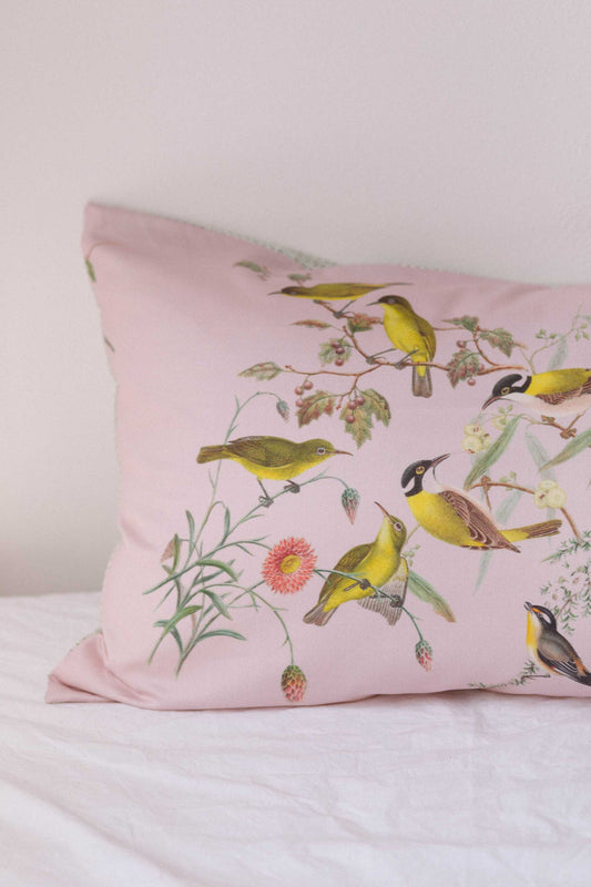 Yellow birds pillowcase set - organic cotton