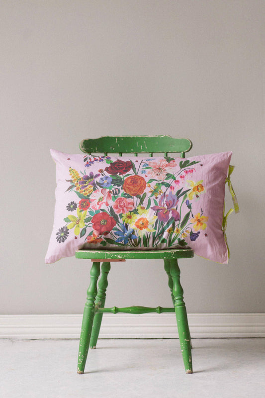 Rainbow Floral Pink pillowcase set - organic cotton