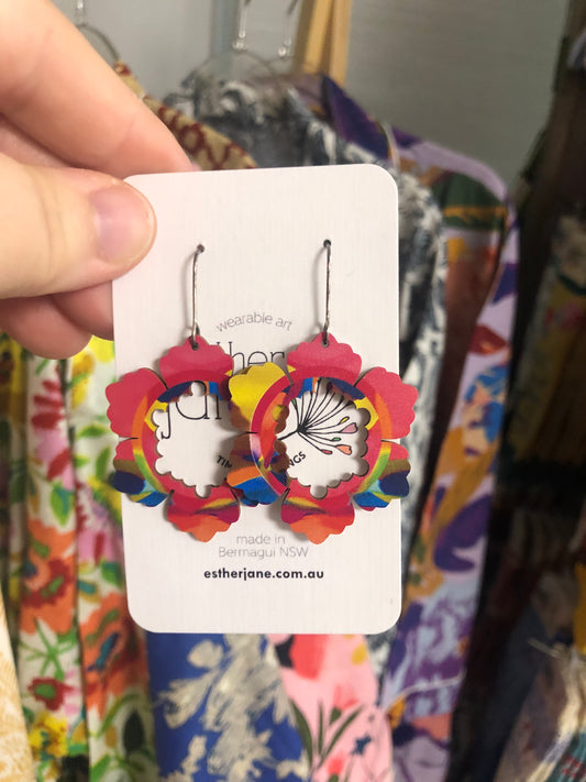 Esther Jane - Large Dangle Timber Flower Earrings - Variation 2