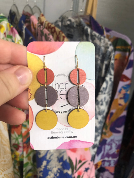 Esther Jane - Long Dangle Timber Earrings - Circles