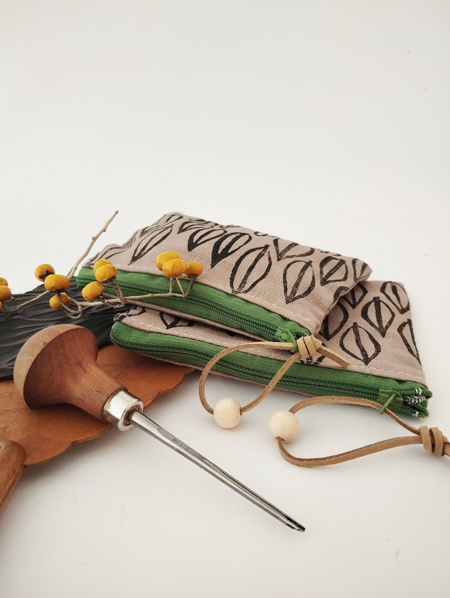 PRE-ORDER AVAILABLE - The Ink Job - Linen Pouch with Zipper - Leaf Print