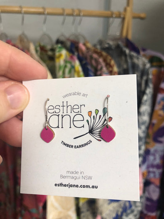 Esther Jane - Tiny Drop Timber Earrings - Hot Pink