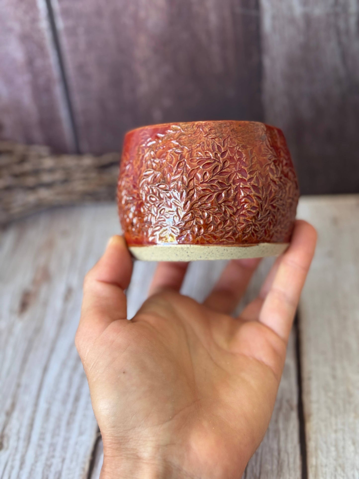 Wolf and Clay Pty Ltd - Hug Mug - Floral Imprinted - Burnt Red