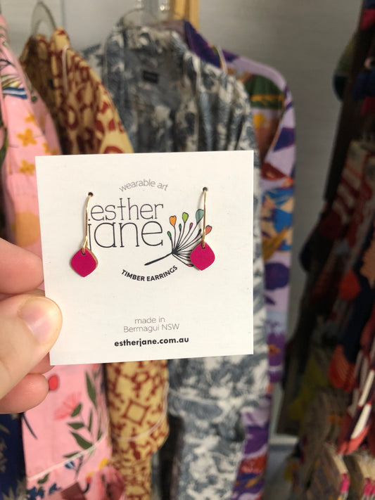 Esther Jane - Tiny Drop Timber Earrings - Bright Pink