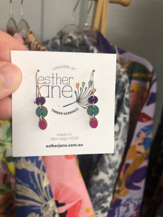 Esther Jane - Tiny Triple Drop Timber Earrings - Variation 1