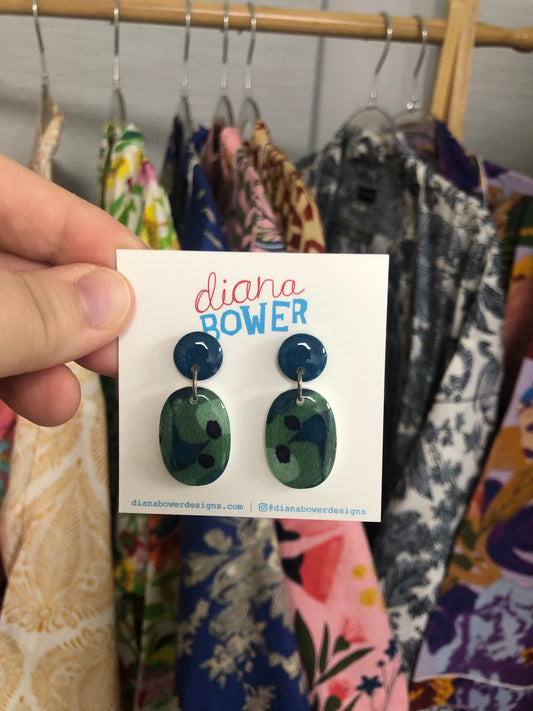 Diana Bower Designs - Earrings - Small Drops - Green and Blue Abstract