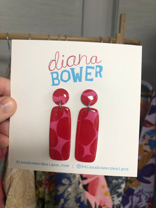 Diana Bower Designs - Earrings - X-Large Dangles - Pink and Red Rectangles