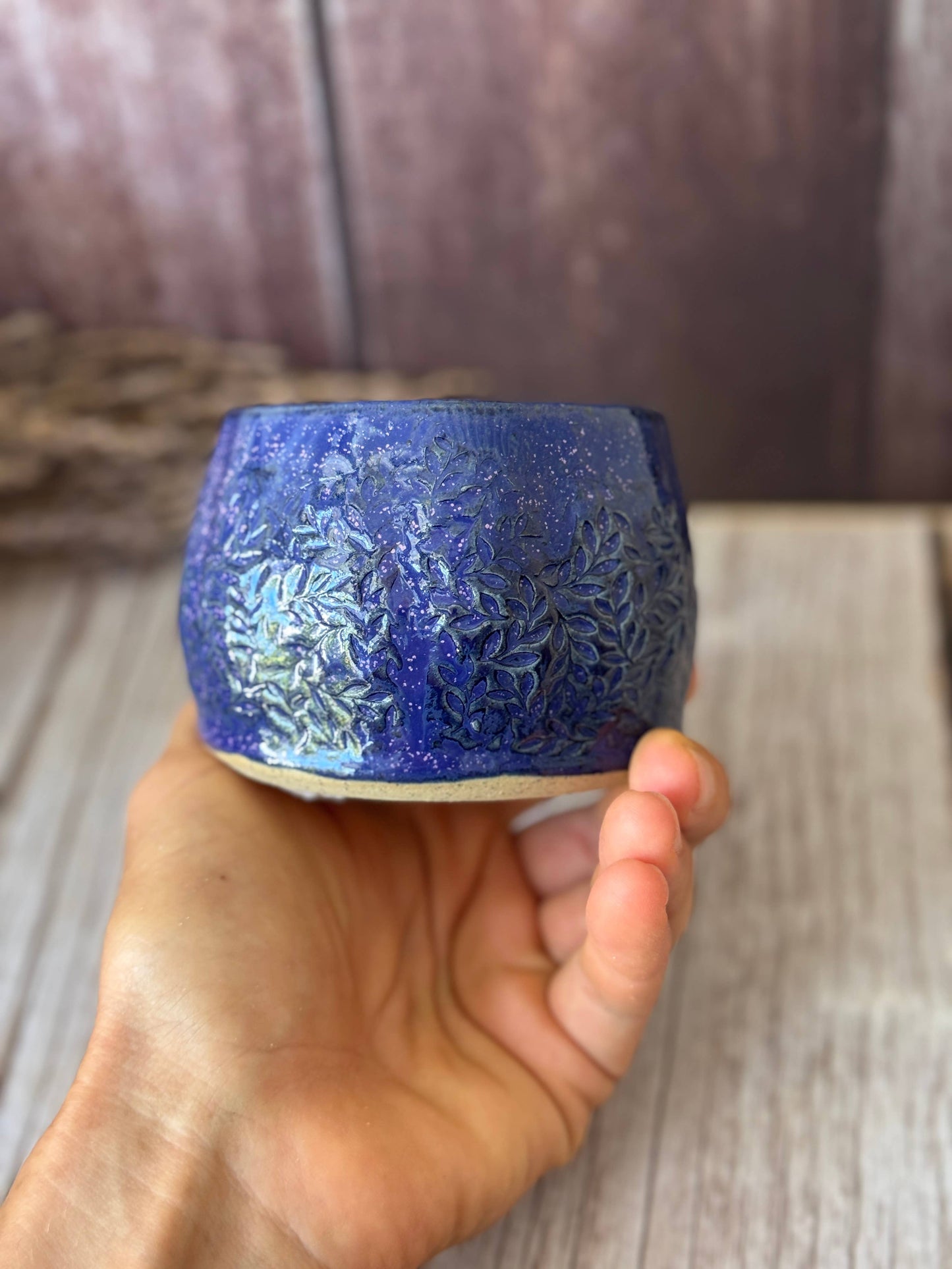 Wolf and Clay Pty Ltd - Hug Mug - Floral Imprinted - Blue with Purple