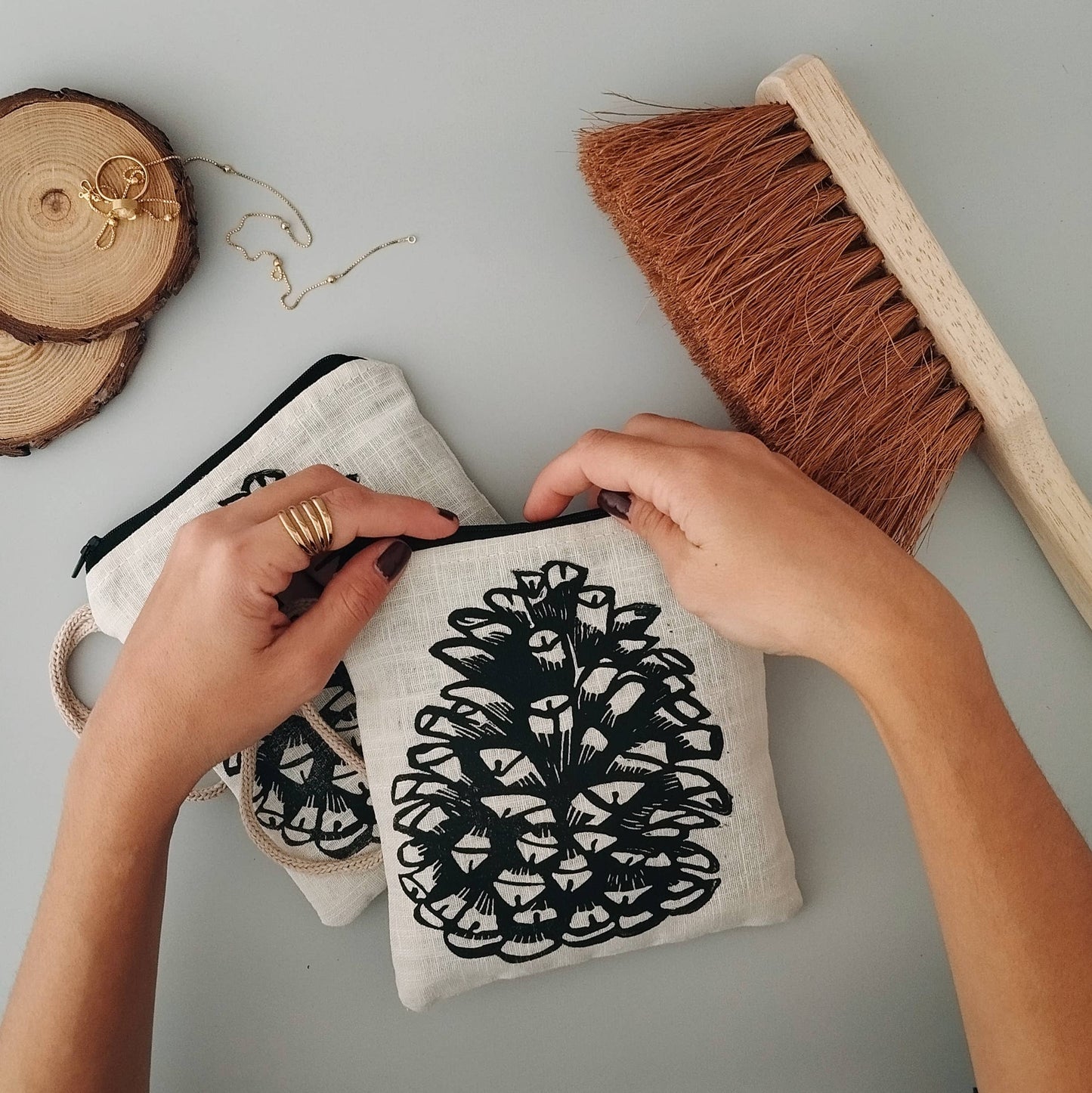 PRE-ORDER AVAILABLE - The Ink Job - Linen Pouch with Zipper - Pinecone