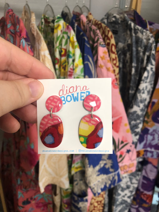 Diana Bower Designs - Earrings - Medium Dangles - Red, Pink and Yellow