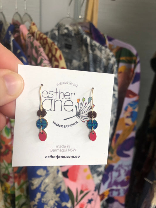 Esther Jane - Tiny Triple Drop Timber Earrings - Variation 2