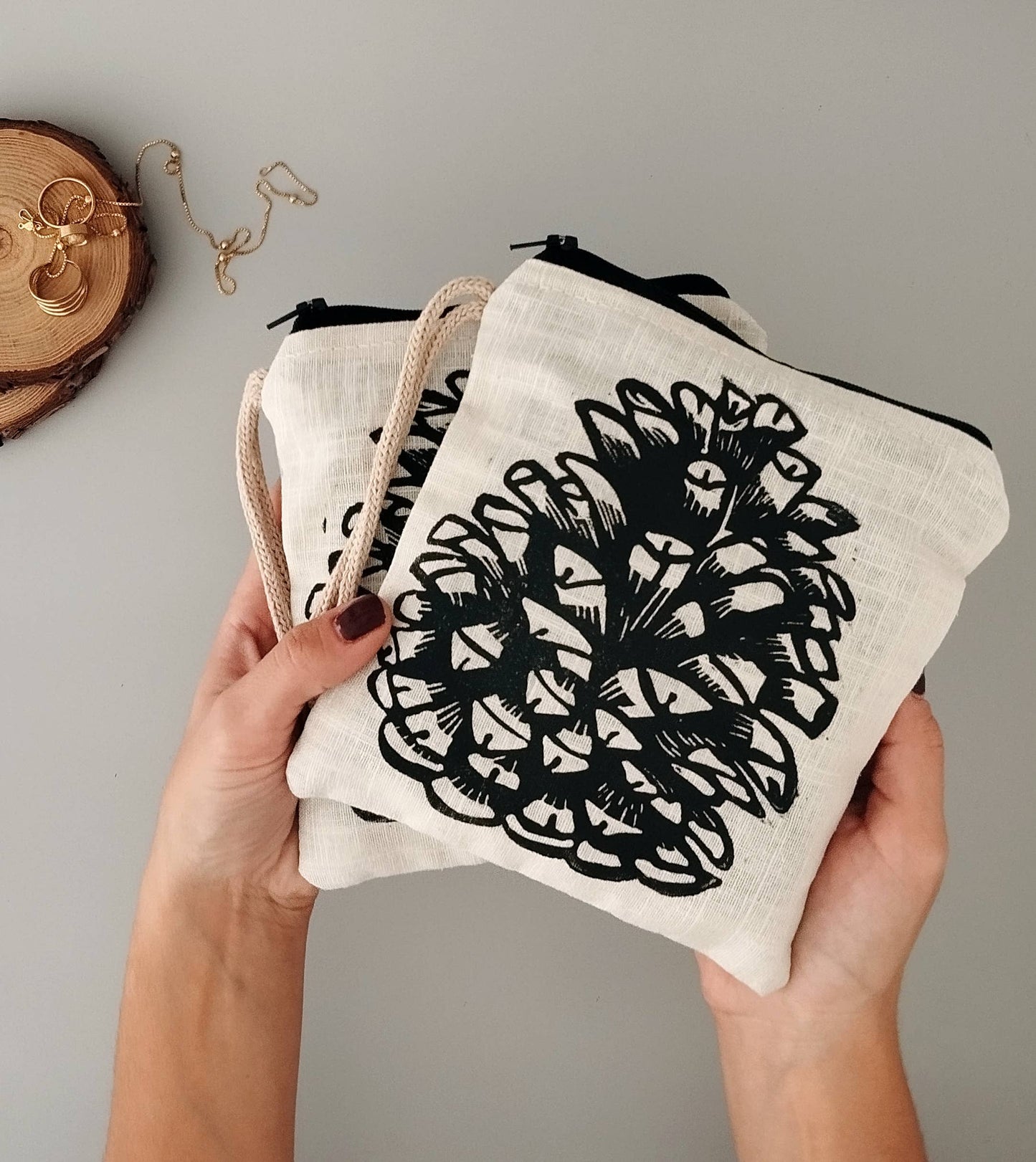PRE-ORDER AVAILABLE - The Ink Job - Linen Pouch with Zipper - Pinecone