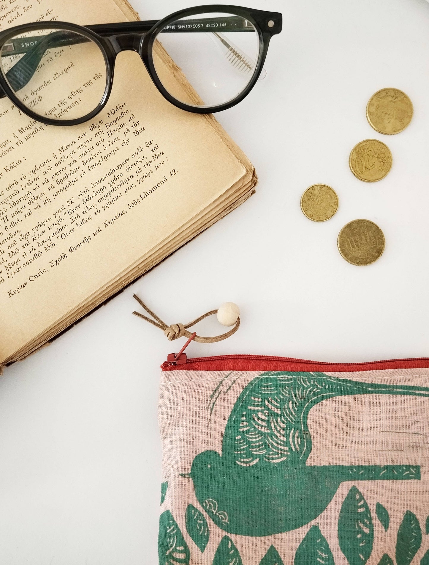 PRE-ORDER AVAILABLE - The Ink Job - Linen Pouch with Zipper - Folk Bird Print