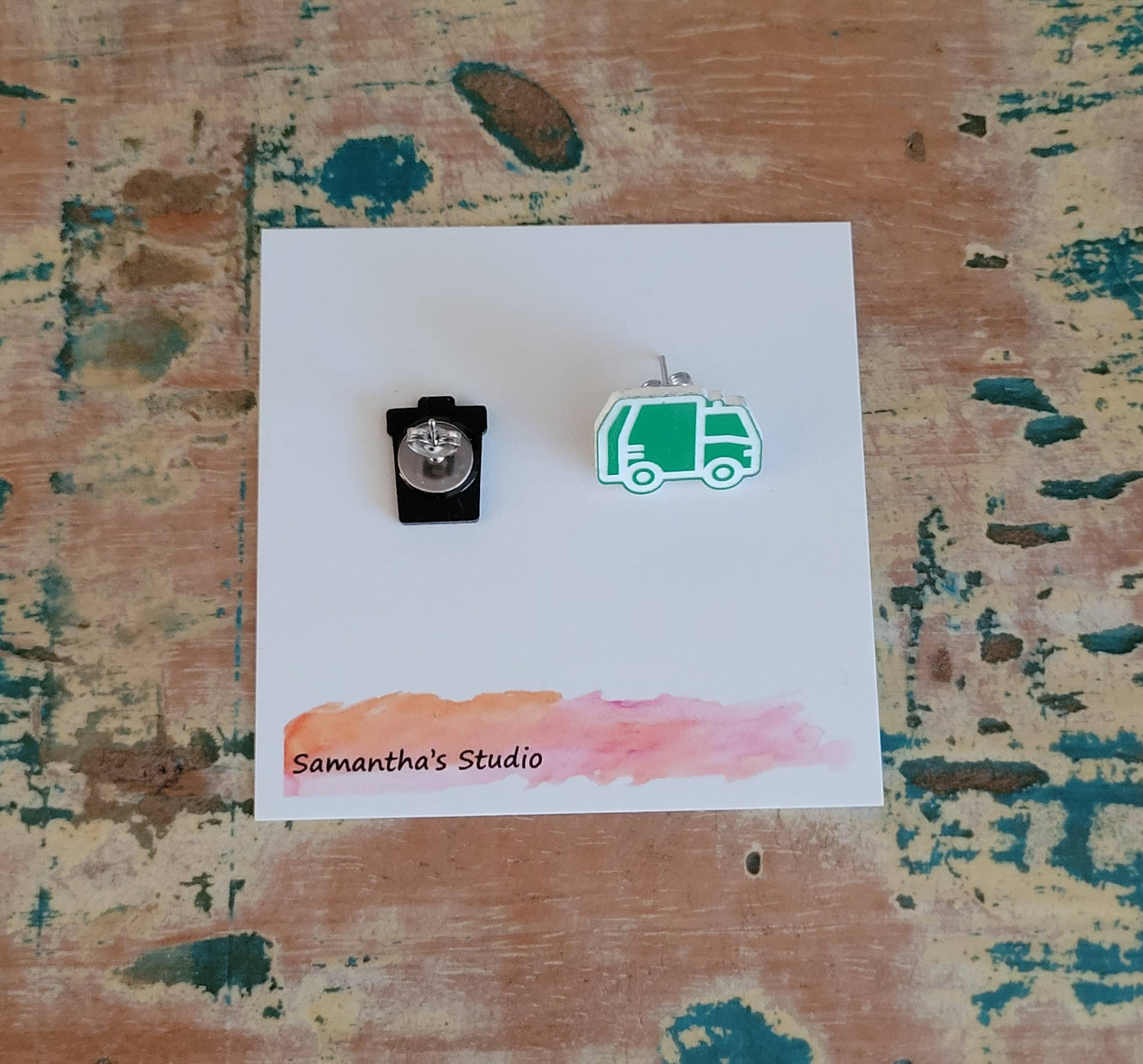 Samantha's Studio - Earrings - Garbage Truck & Bin Studs