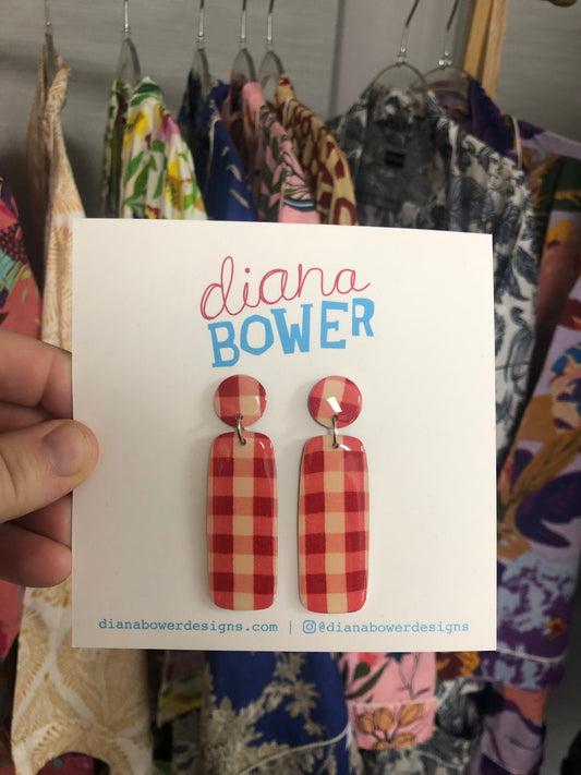 Diana Bower Designs - Earrings - X-Large Dangles - Gingham Rectangles