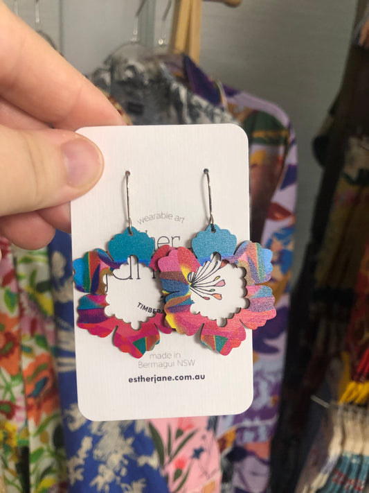 Esther Jane - Large Dangle Timber Flower Earrings - Variation 1