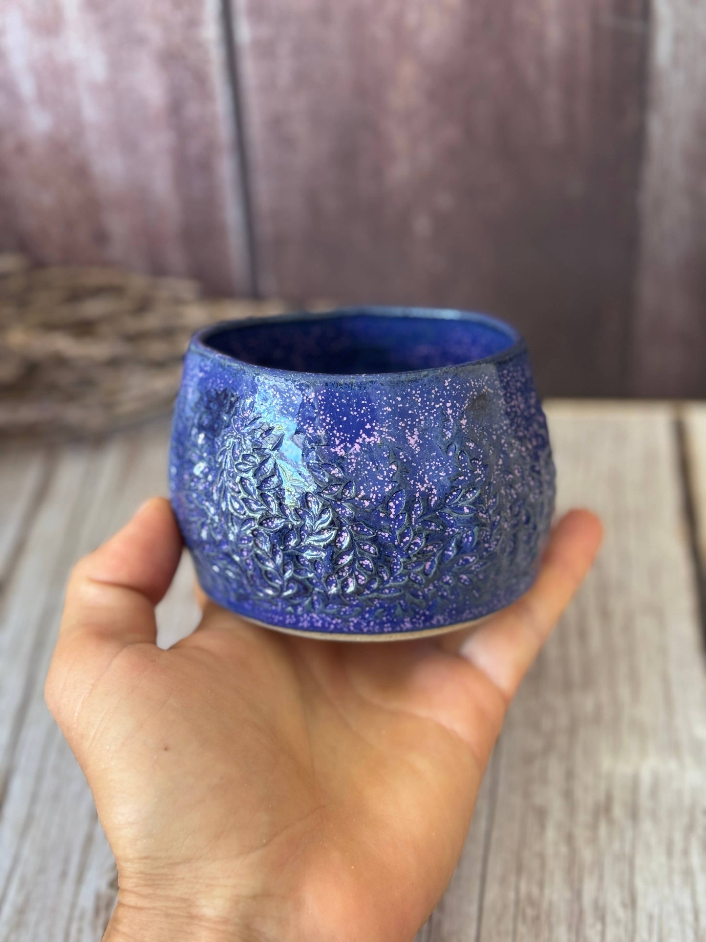 Wolf and Clay Pty Ltd - Hug Mug - Floral Imprinted - Blue with Purple