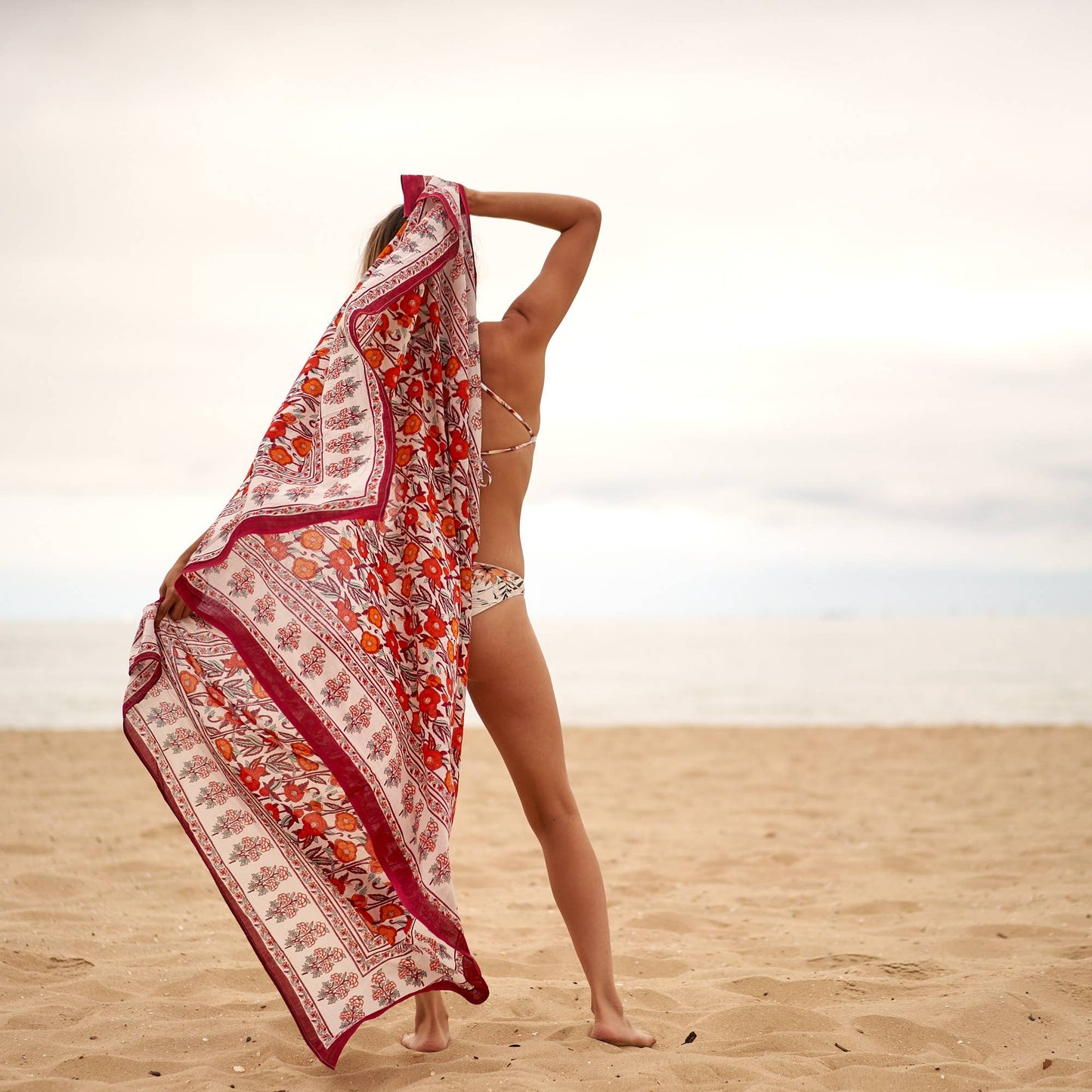 Linen Connections - Cotton Sarong - Red Floral