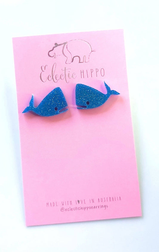 Eclectic Hippo - Earrings - Blue Glitter Whales