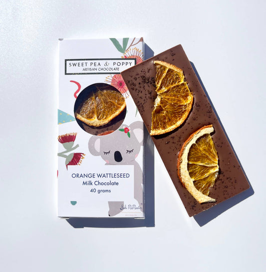 Sweet Pea & Poppy - Artisan Chocolate Bar - Orange Wattleseed