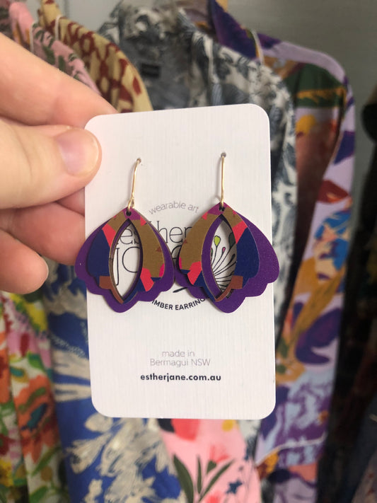 Esther Jane - Medium Dangle Timber Earrings - Purple