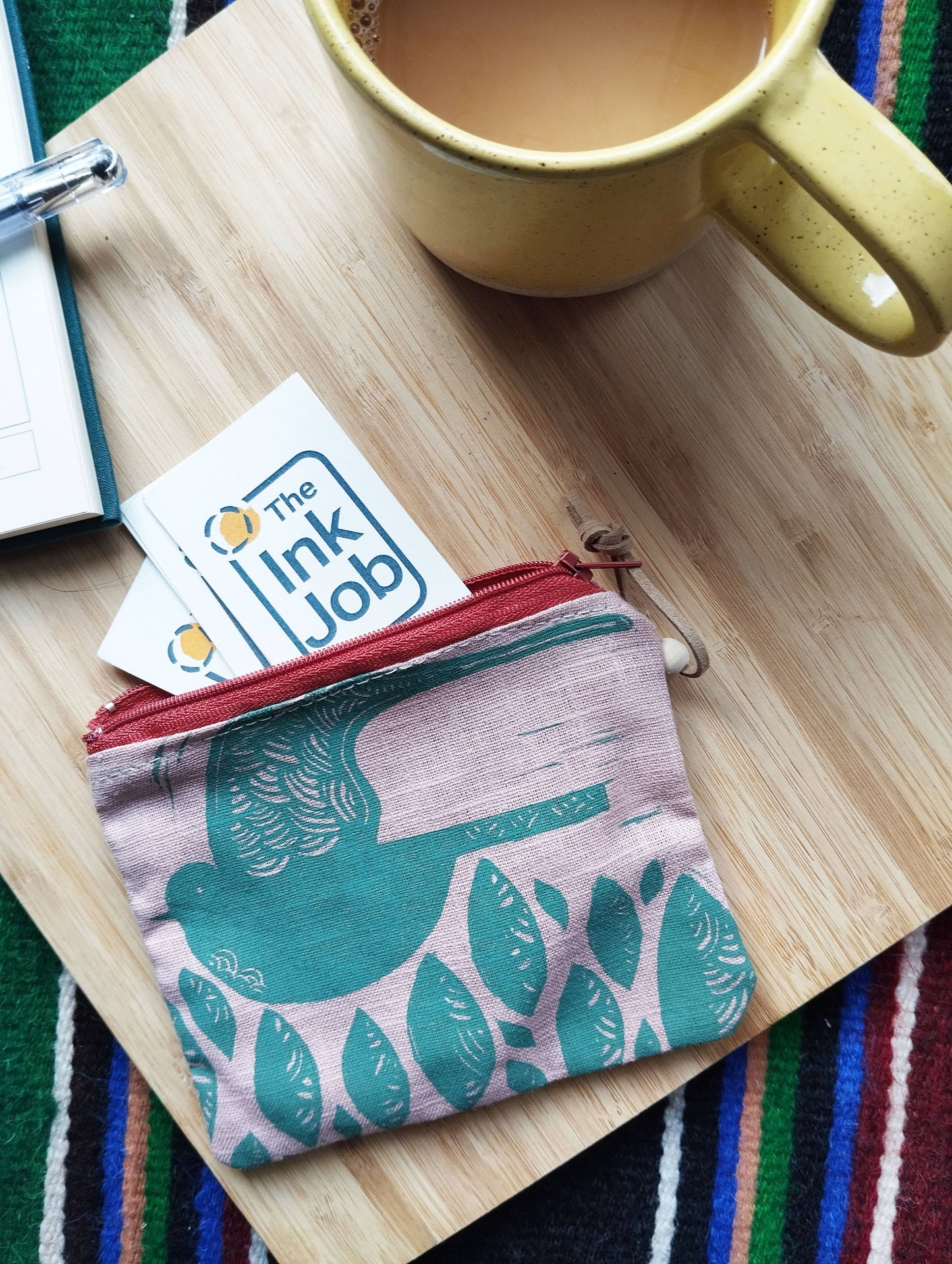 PRE-ORDER AVAILABLE - The Ink Job - Linen Pouch with Zipper - Folk Bird Print