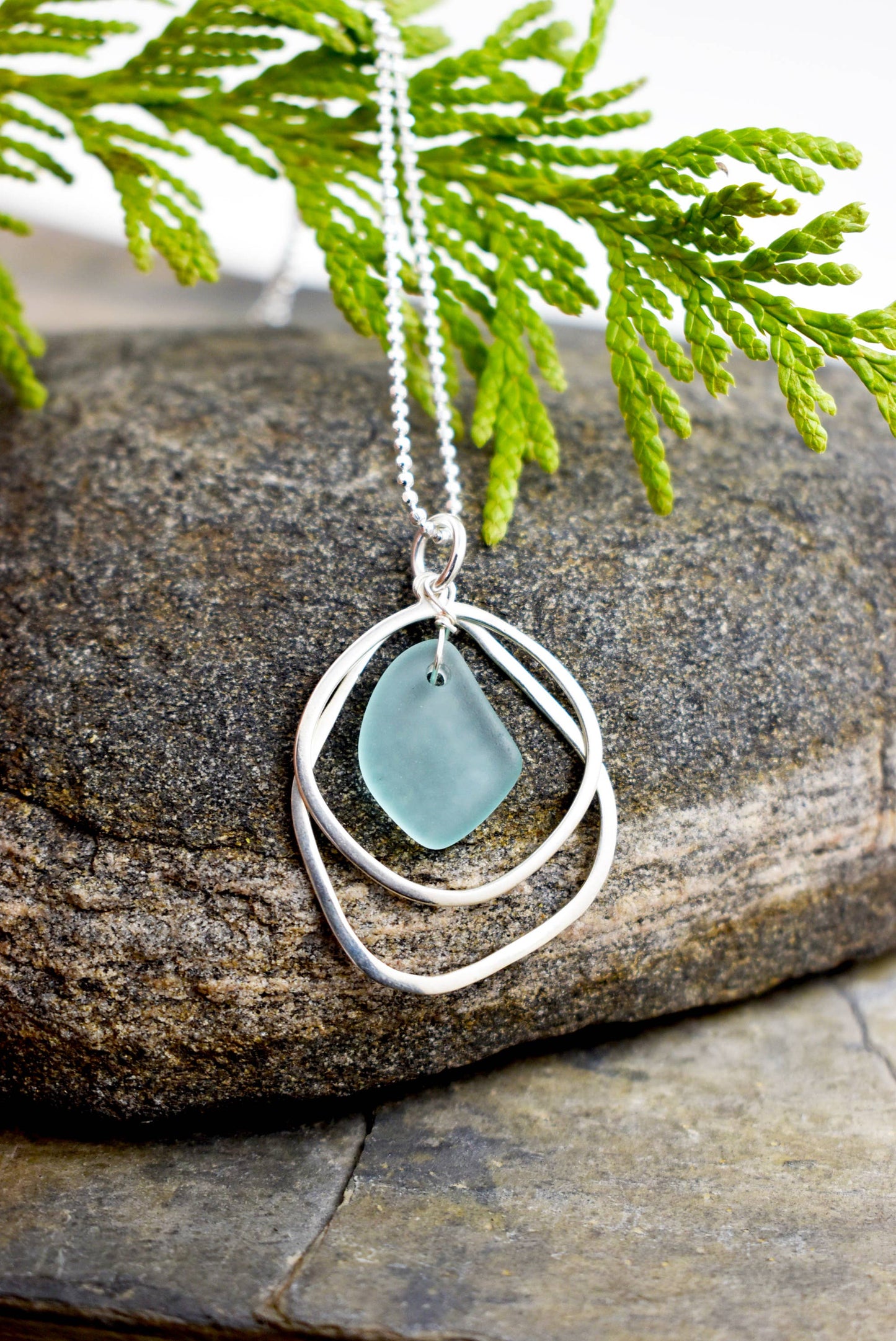 Whitelotus Design - Necklace - Organic double layer silver + glass pendant