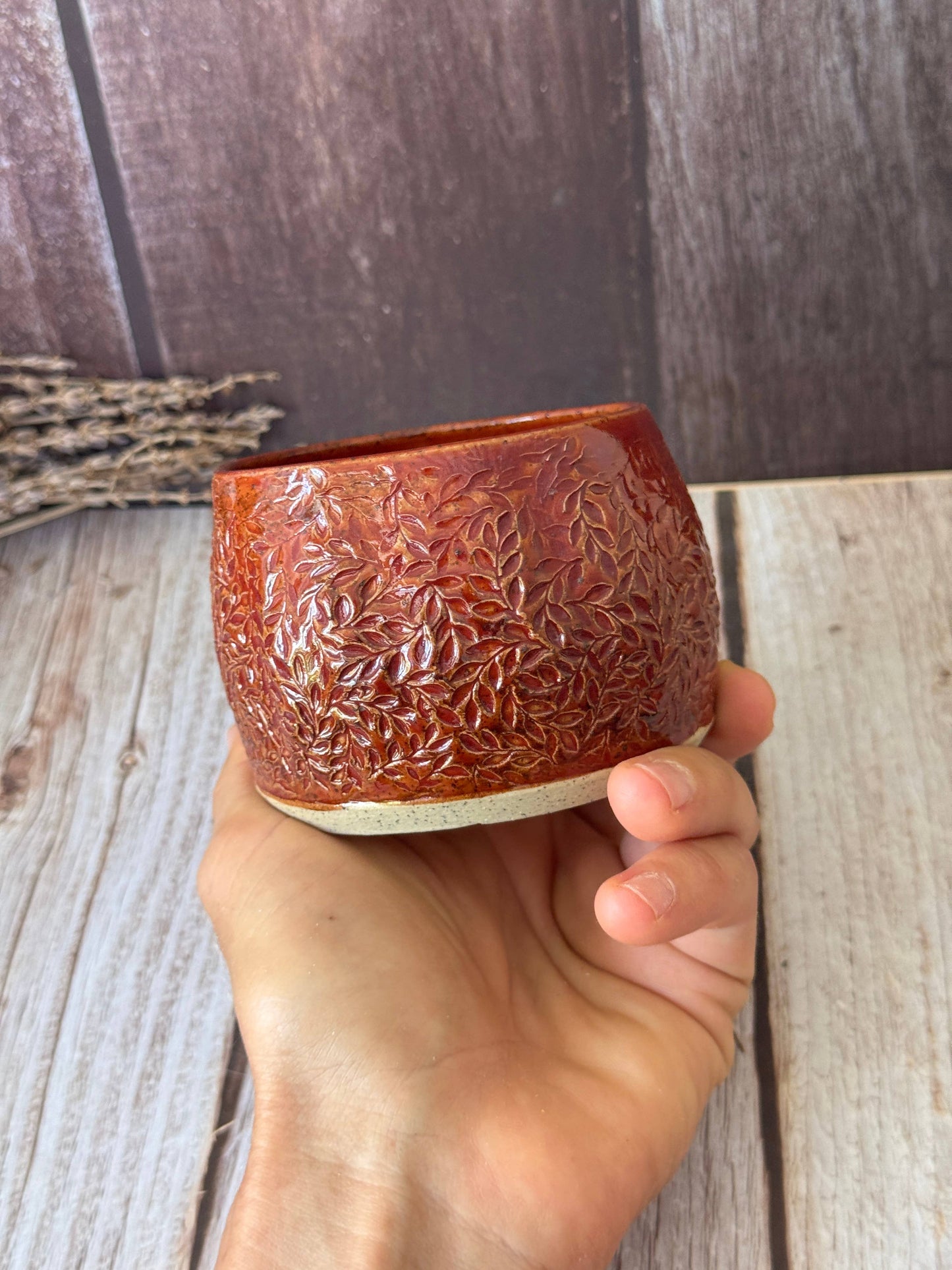 Wolf and Clay Pty Ltd - Hug Mug - Floral Imprinted - Burnt Red