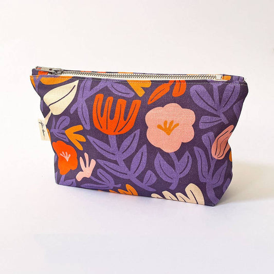 Fabric Drawer - Handmade Make-up, Travel, Fabric Zip Purse - Petals (Purple)