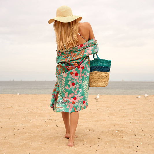 Linen Connections - Cotton Kimono Robe - Floral Green