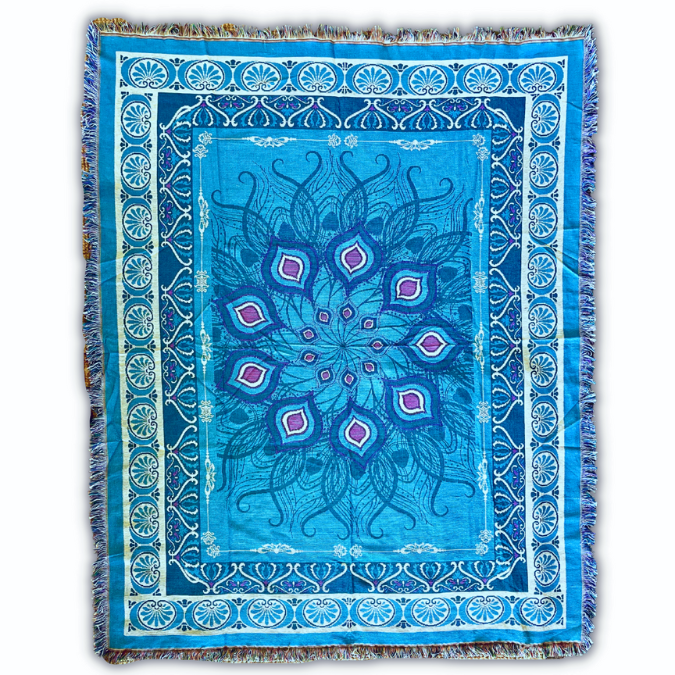 Wobble Yoga - Throw Blanket - Peacock Feather Floral