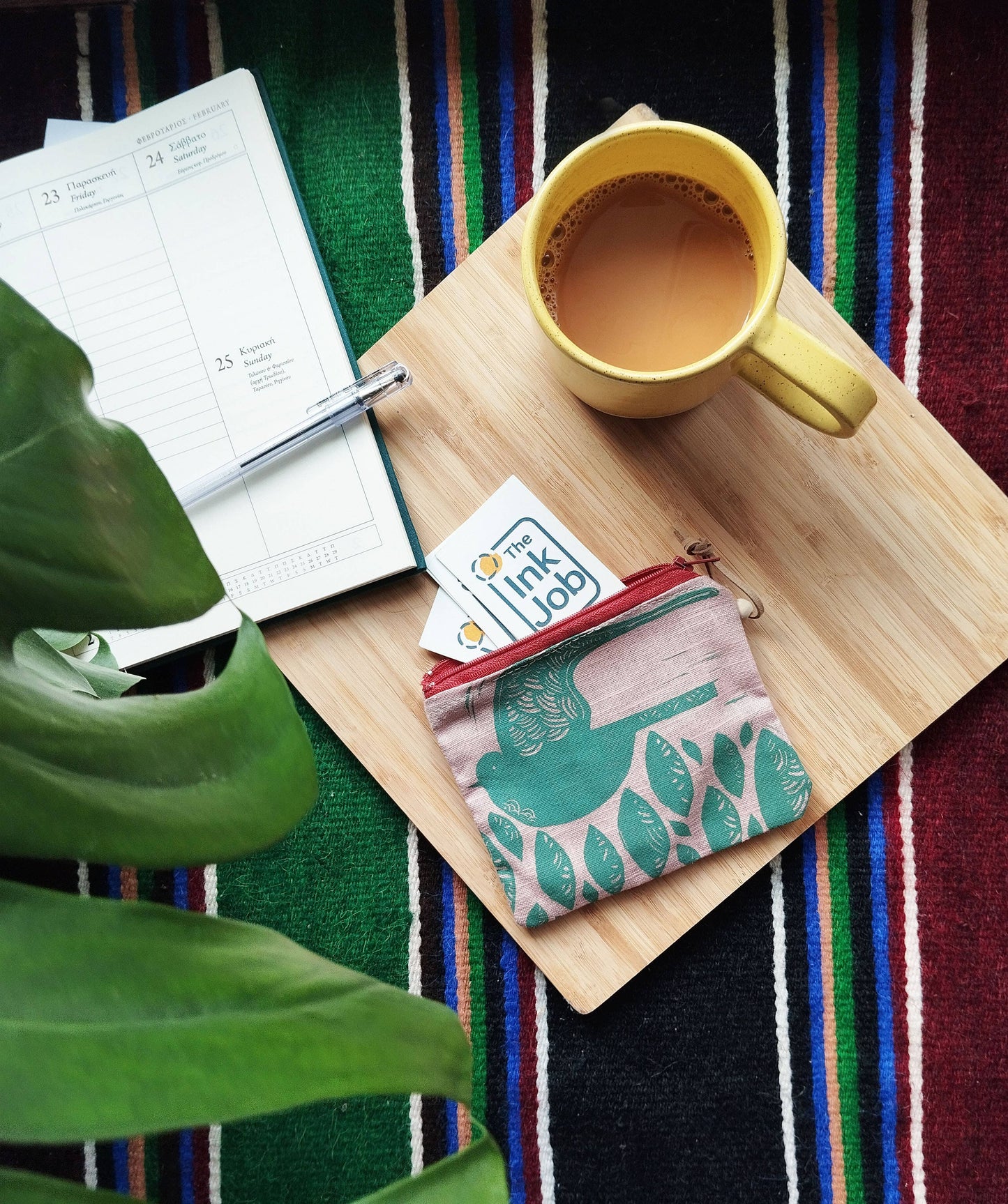 PRE-ORDER AVAILABLE - The Ink Job - Linen Pouch with Zipper - Folk Bird Print